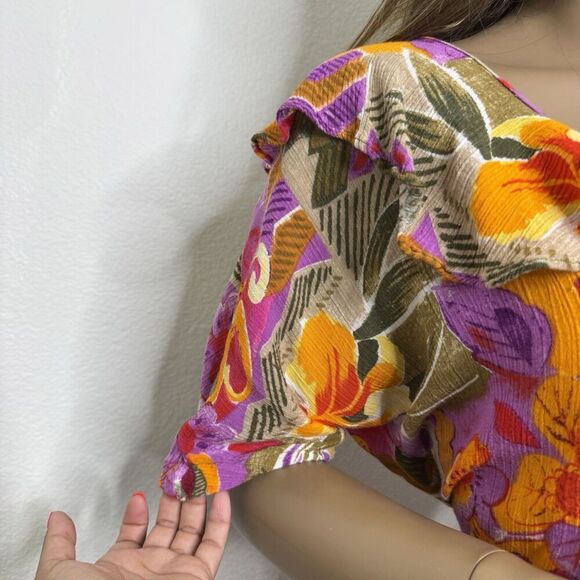 Vintage 2 Piece Skirt / Top Set Medium Large Tropical Floral Pink Resort Vibrant - Picture 3 of 13